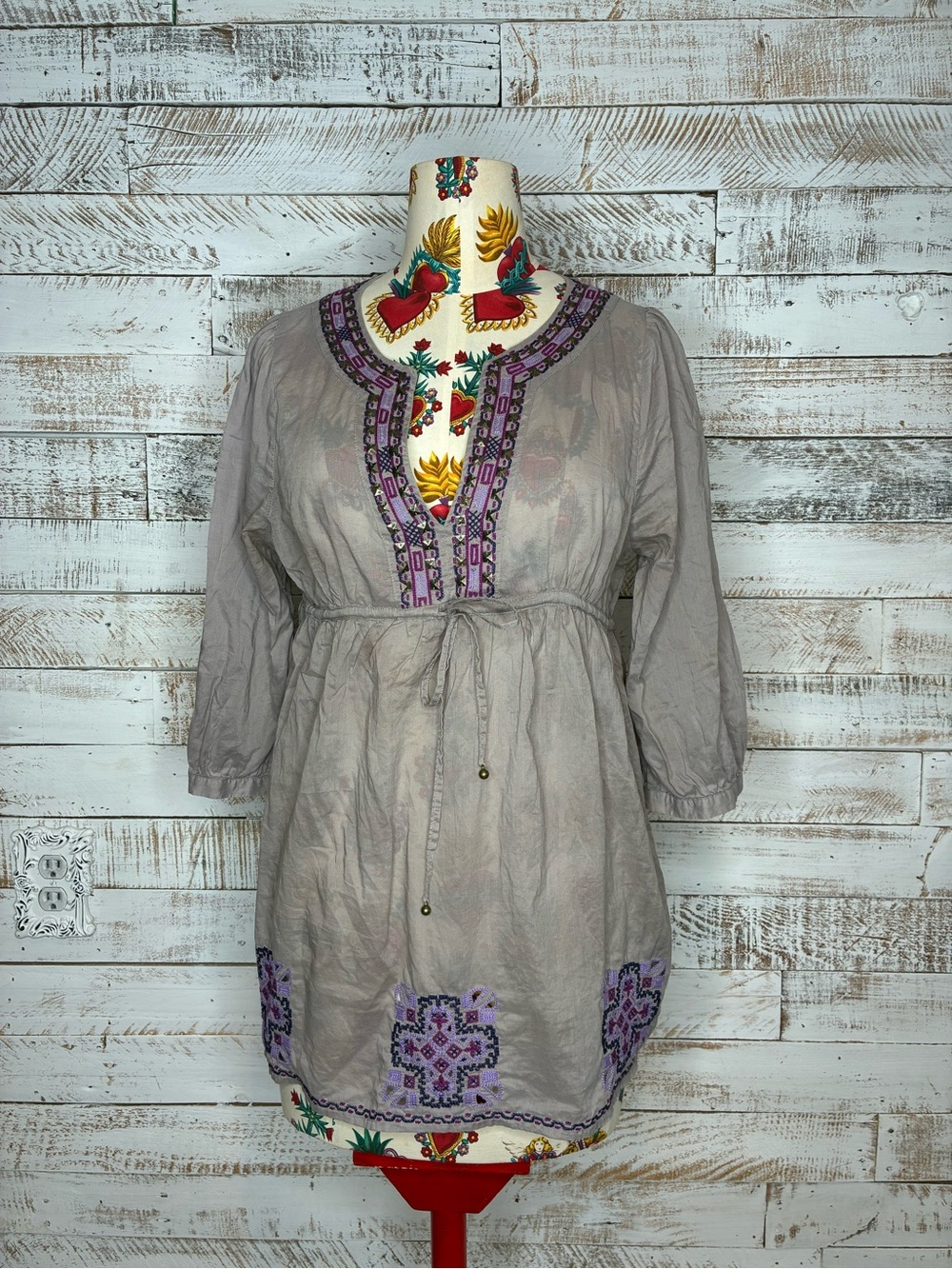 Boho Embroidered Timunic Top Blouse - M